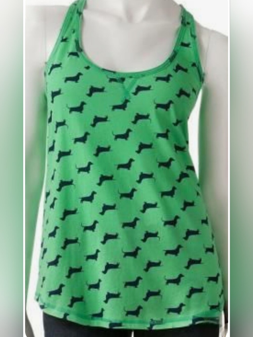 SO Green Tank Top with Black Dachshund Print